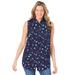 Plus Size Women's Perfect Button Down Sleeveless Shirt by Woman Within in Navy Hearts Stars (Size 42/44)