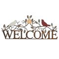 Lechesis Metal Welcome Signs Porch Wall Decor, Handmade Rustic Welcome Sign Abstract Wood Bird Wall Art Plaque Sculpture Decorative for Front Door, Outdoor, 26.5" x 11", Rust Brown