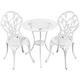 costoffs 3 Piece Bistro Set Cast Aluminium Garden Furniture Outdoor Patio Table Set Floral Design Dining Set Backyard Porch Balcony Lawn Pool White