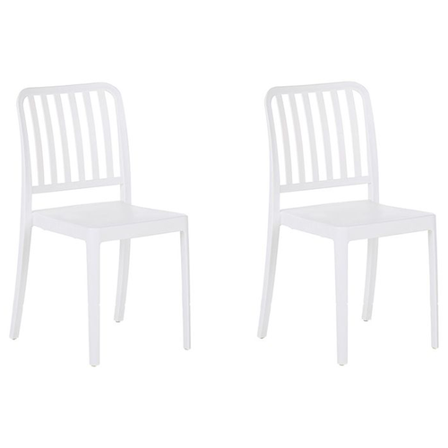 Gartenstühle im 2er Set Weiß aus Kunststoff Balkon Terrasse Gartenzubehör Indoormöbel Outdoormöbel Plastikstühle Modern