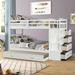 Solid Wood Bunk Bed, Hardwood Twin Over Twin Bunk Bed with Trundle and Staircase, Natural White Finish