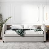 Contemporary Style Full size Upholstered Daybed with Twin Size Trundle, Wood Slat Support