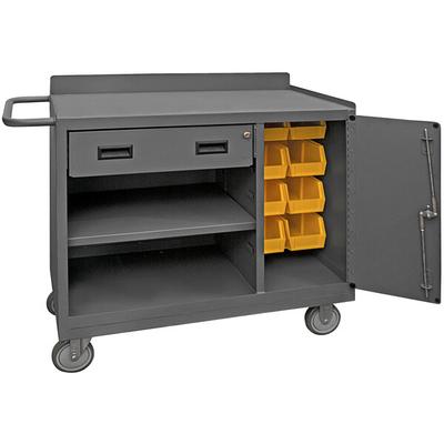 Durham Mfg 18 1/4" x 42 1/8" 1 Door 1 Shelf Mobile Workstation with 1 Drawer and 8 Bins 2212A-BLP-8B-LU-95