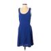 Frenchi Casual Dress - A-Line Scoop Neck Sleeveless: Blue Print Dresses - Women's Size Small