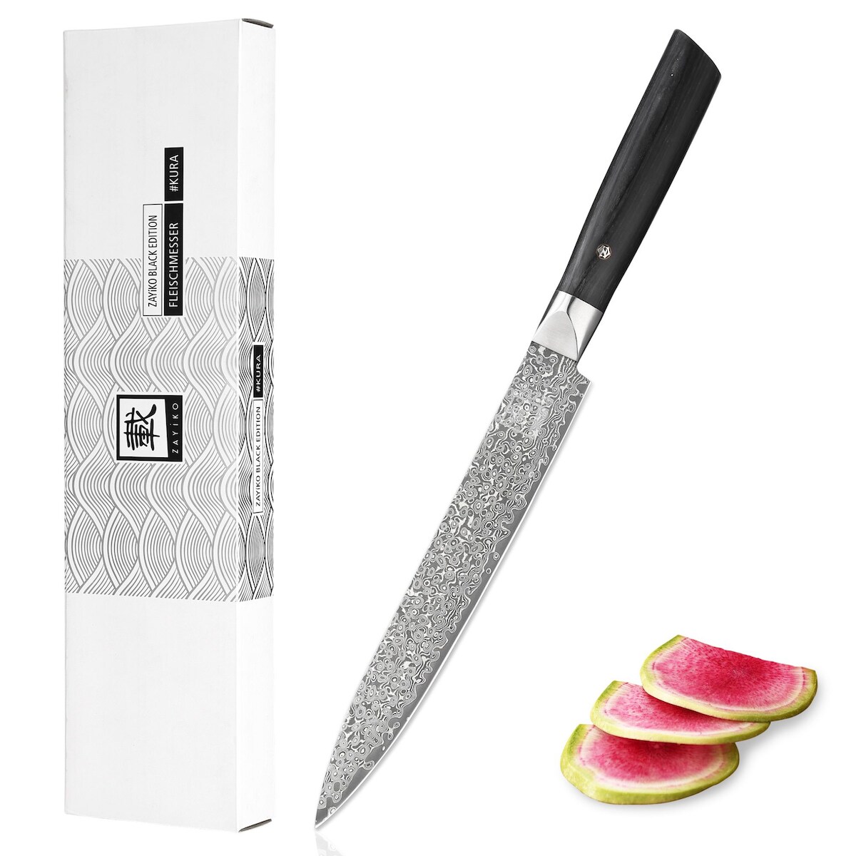 Zayiko Black Edition Tranchiermesser I 20cm Klinge I dunkler Damast I Pakkaholz Image