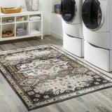 Wanaka 5'3" x 7' Traditional Washable Updated Traditional Black/Cream/Blue/Gray/Light Beige/Mustard/Peach Washable Area Rug - Hauteloom