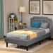 Health and Comfort Solid Construction Elegant Design Upholstered Scalloped Linen Platform Bed, Twin Size