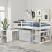 Stable and Safety Solid Construction Low Study Twin Loft Bed with Cabinet and Rolling Portable Desk