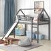 Modern Simple Roof Design Twin Size Solid Pine Wood Loft Bed Frame with Full Length Guardrail, Built-in Ladder and Slide