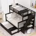 Modern Twin over Full Solid Pine Wood Bunk Bed with Full Length Guardrail, Wheeled Bed and Handrail Stairs with Storge
