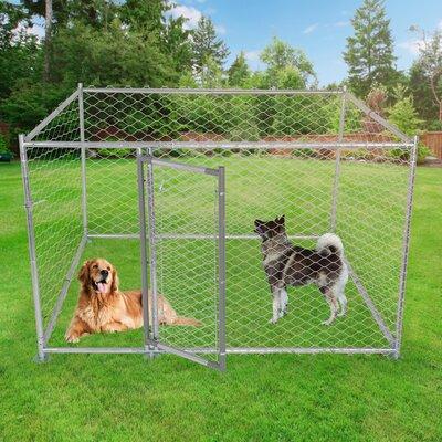 LUCKYREMORE Dog Kennel Outdoor For Large Dog, Easy To Clean & Rust-Resistance Dog Crate w/ Lockable Dog Gate in Gray | Wayfair KM3577