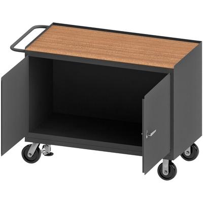 Durham Mfg 24" x 48" 2 Door Mobile Hardboard Top Workstation with Floor Lock 3411-TH-FL-95