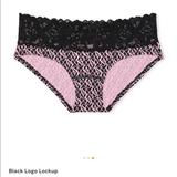 Victoria's Secret Intimates & Sleepwear | New Victoria's Secret Vs Panty Lace Waist Cotton Hiphugger Panty Black Pink Logo | Color: Black/Pink | Size: M