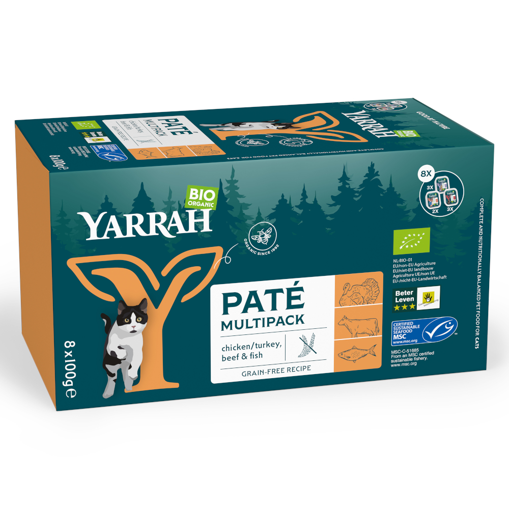16x100g Pâté Mixed Pack Yarrah Organic Tray Wet Cat Food