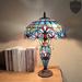 Bloomsbury Market Tiffany Large Table Lamp 3-Light w/ Nightlight Rustic Victorian Style Desk Light Glass in Blue/Brown | Wayfair