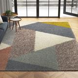 Black/Blue 84 x 63 x 1.3 in Area Rug - Wade Logan® Aiman Geometric Gray/Black/Brown Area Rug Polypropylene | 84 H x 63 W x 1.3 D in | Wayfair