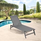 Five-Position Adjustable Gray Outdoor Chaise Lounge Chair