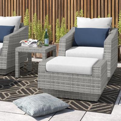 Wade Logan® Castelli 5-Piece Rattan Conversation Set w/ Cushions Wicker/Rattan in Gray | Outdoor Furniture | Wayfair