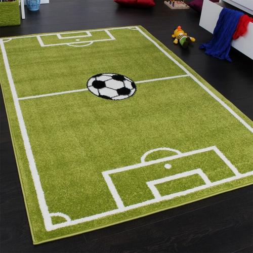 Teppich Kinderzimmer Jungs Fußball Spielteppich Kinderteppich Fußballplatz Grün 240x320 cm - Paco