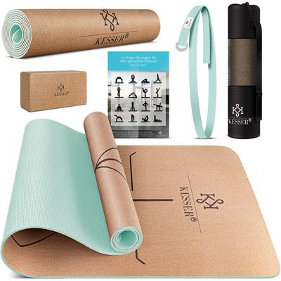 Yogamatte Kork Inkl. Tragegurt Tasche & Yoga-Block Gymnastikmatte Yoga Matte rutschfest aus