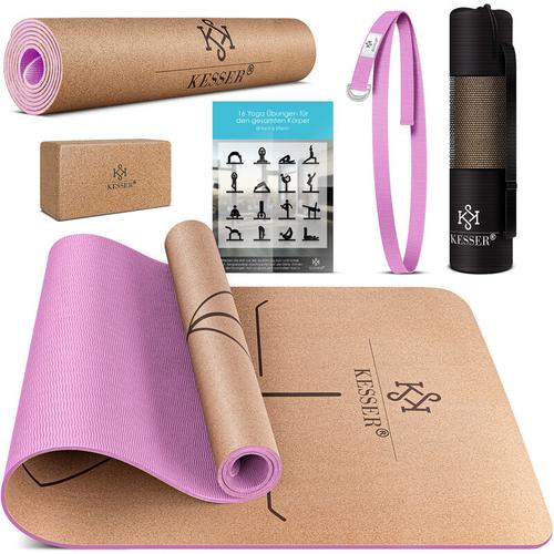 Yogamatte Kork Inkl. Tragegurt Tasche & Yoga-Block Gymnastikmatte Yoga Matte rutschfest aus