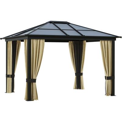 Luxus Pavillon Gartenpavillon Alu Partyzelt Gartenzelt mit lichtdurchlässigem pc Dach Braun+Beige