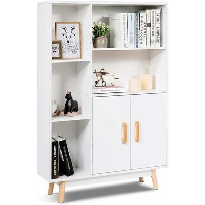 Bücherschrank, Bücherregal mit Türen und offenes Fächern, Holz, 80 x 24 x 119 cm, weiß - Costway Image