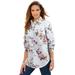 Plus Size Women's Long-Sleeve Kate Big Shirt by Roaman's in White Mixed Flowers (Size 36 W) Button Down Shirt Blouse