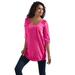 Plus Size Women's Cotton Slub Lace Tunic by Roaman's in Vivid Pink (Size L)