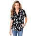 Plus Size Women's Short-Sleeve Kate Big Shirt by Roaman's in Black Flat Floral (Size 26 W) Button Down Shirt Blouse