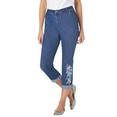 Plus Size Women's Girlfriend Stretch Jean by Woman Within in Medium Stonewash Floral Embroidery (Size 20 W)