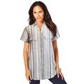 Plus Size Women's Seersucker Big Shirt by Roaman's in Natural Seersucker Stripe (Size 14 W)