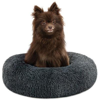 lionto Hundebett aus Plüsch in Donut-Form, 40 cm Durchmesser, dunkelgrau Image