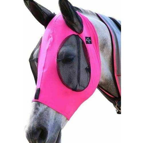 Fliegenmaske mit Ohren Lycra Soft Mesh UV-Schutzmaske für Pferde (Rosa)