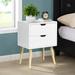 Bedroom Nightstand Side Table with 2 Drawer and Rubber Wood Legs