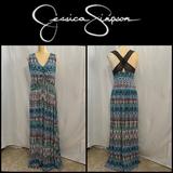 Jessica Simpson Dresses | Jessica Simpson Multi Color Halter Top Maxi Dress. Size 2x Nwt | Color: Blue/Green | Size: 2x