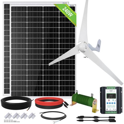 640W Solaranlage Hybrid Kit: 400W DC-Windgenerator mit 2 Stück 120W Solarpanel und 40A Solar Wind