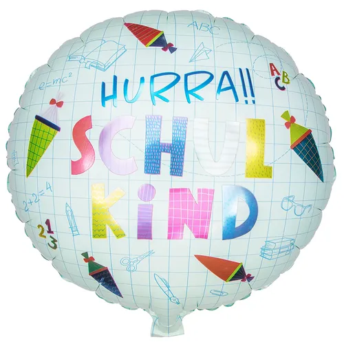 Folienballon Hurra!! Schulkind, 45 cm Ø