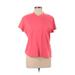 Lands' End Active T-Shirt: Pink Color Block Activewear - Women's Size Large