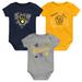 Girls Newborn & Infant Navy/Gold/Heathered Gray Milwaukee Brewers 3-Pack Batter Up Bodysuit Set
