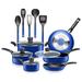SereneLife 15 Piece Pots and Pans Non Stick Chef Kitchenware Cookware Set, Blue - 14.97