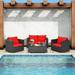 Latitude Run® Wicker/Rattan 4 - Person Seating Group w/ Cushions in Red | 27 H x 28.5 W x 27 D in | Outdoor Furniture | Wayfair