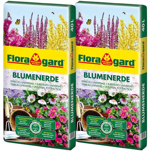 Blumenerde Universalerde zum Topfen und Umtopfen Substrat mit Guano (2 x 40L) - Floragard