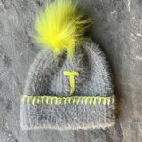 Anthropologie Accessories | Anthropologie-Fuzzy Monogram Kids Hat “T” | Color: Gray/Yellow | Size: 23.5"L, 15.75"W