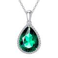 YDD 9ct White Gold Teardrop Emerald Necklace for Women, Pear Emerald Pendant Real Gold Dainty Necklace Christmas/Mothers Day Gift for Ladies Her Mum 16+1+1 inch (Pear)