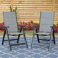 Lark Manor™ Argyri 7 Pcs Patio Outdoor Dining Sets w/ Reclining Folding Sling Chair & 1 Large Rectangular Table in Black | 60 W x 35 D in | Wayfair