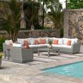 Wade Logan® Castelli 9 Piece Sectional Seating Group w/ Cushions Synthetic Wicker/All - Weather Wicker/Wicker/Rattan in Gray | Outdoor Furniture | Wayfair