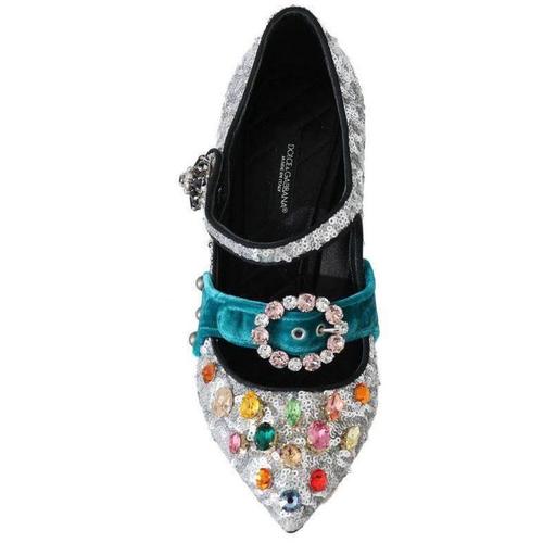 Dolce & Gabbana Mary Janes Pumps in Silber mit Pailletten und Kristallen