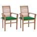 vidaXL Dining Chairs 2 pcs with Green Cushions Solid Teak Wood - 24.4" x 22.2" x 37"
