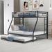 Twin over Full Bed with Sturdy Steel Frame, Bunk Bed with Twin Size Trundle, Two-Side Ladders and Full-Length Guardrails